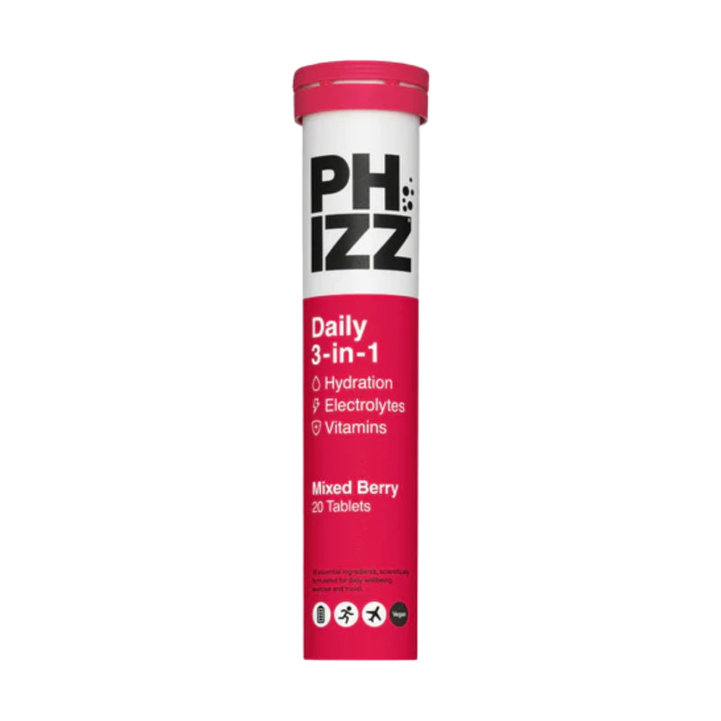 Phizz Daily 3-In-1 Hydration Electrolytes & Vitamins 20 Effervescent Tablets Mixed Berry