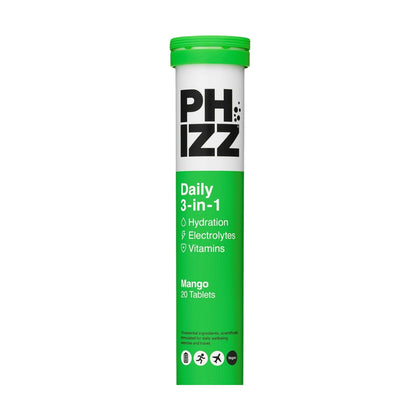 Phizz Daily 3-In-1 Hydration Electrolytes & Vitamins 20 Effervescent Tablets Mango