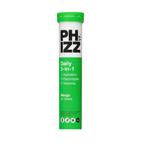 Phizz Daily 3-In-1 Hydration Electrolytes & Vitamins 20 Effervescent Tablets Mango