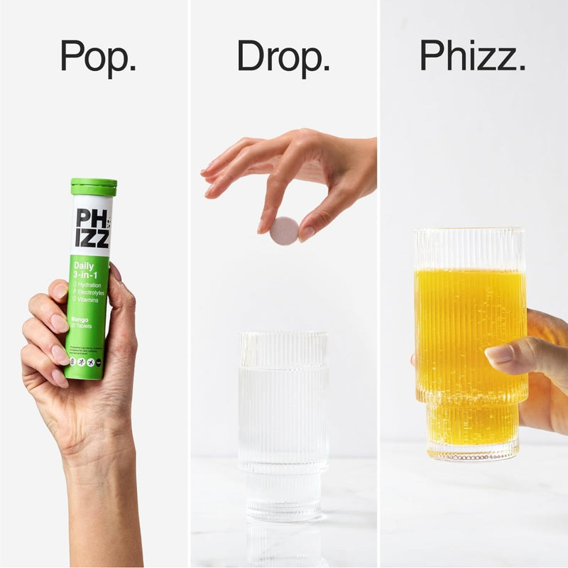 Phizz Daily 3-In-1 Hydration Electrolytes & Vitamins 20 Effervescent Tablets Mango