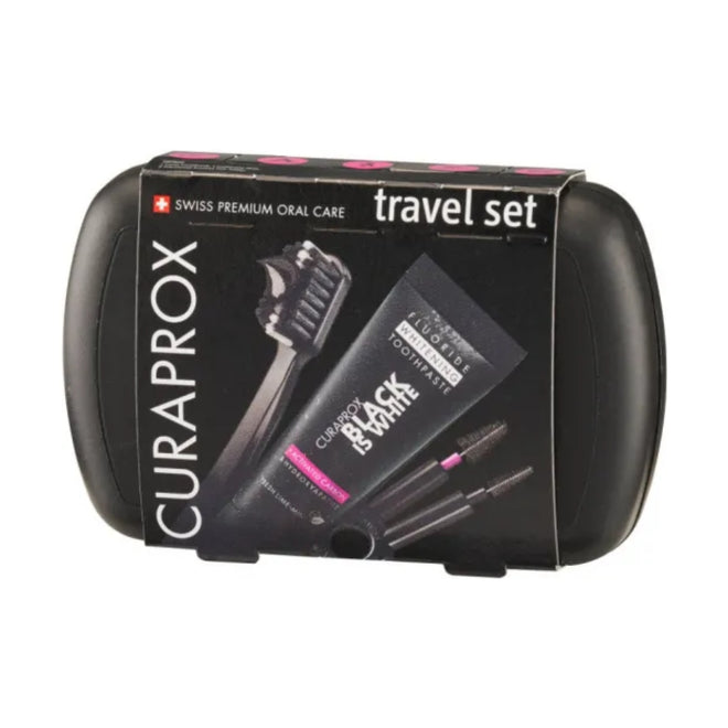Curaprox Travel Set Black Is White Toothbrush + Interdental Brush + Toothpaste 10ml