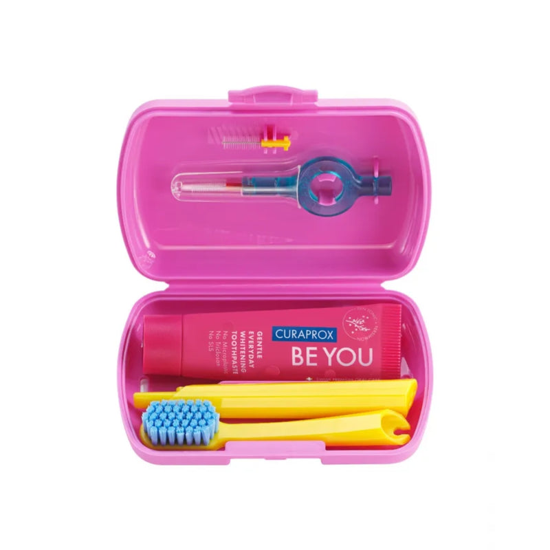 Curaprox Travel Set Pink Toothbrush + Interdental Brush + Toothpaste 10ml