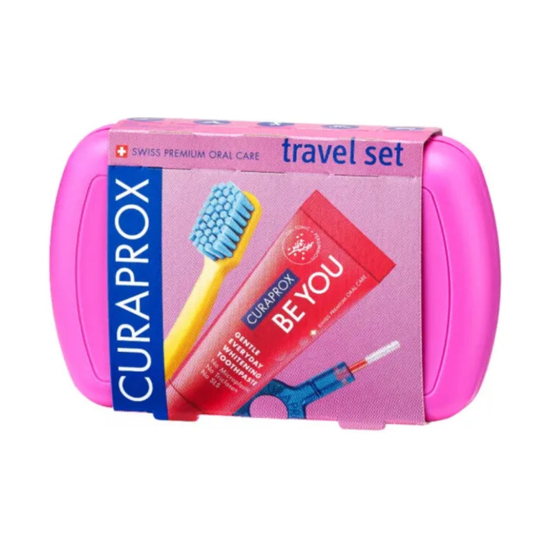 Curaprox Travel Set Pink Toothbrush + Interdental Brush + Toothpaste 10ml