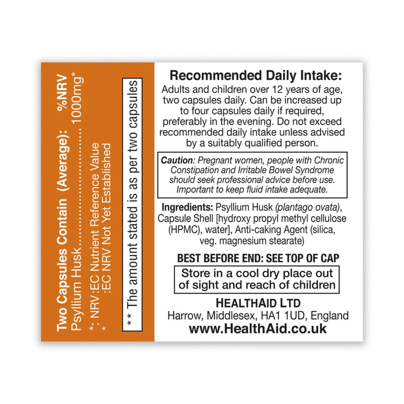 HealthAid Psyllium Husk 1000mg 60 Vege Capsules