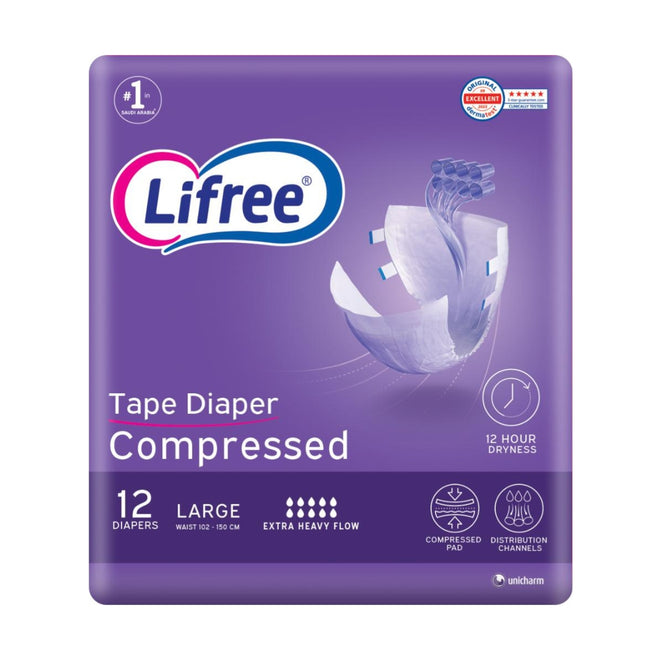 Lifree Compressed Adult Diaper Tape Large 12 Pieces