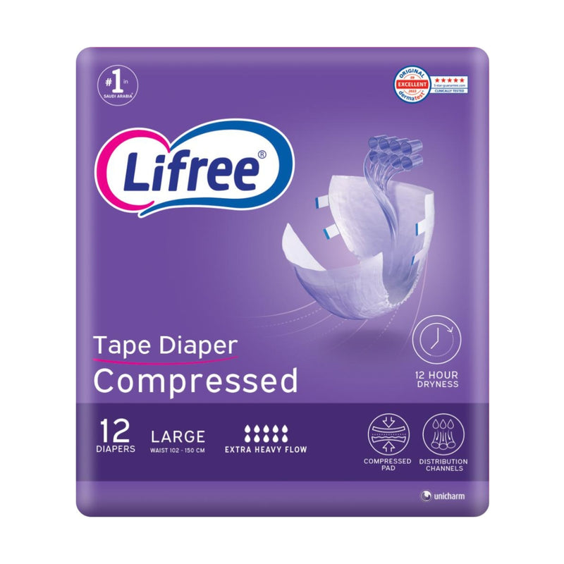 Lifree Compressed Adult Diaper Tape Large 12 Pieces