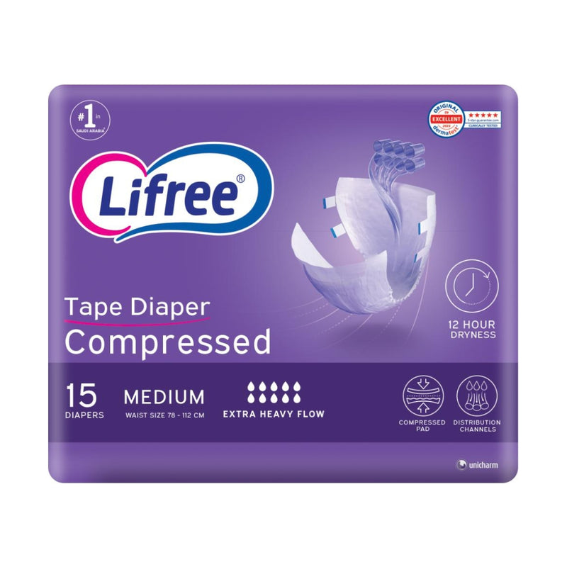 Lifree Compressed Adult Diaper Tape Medium 15 Pieces