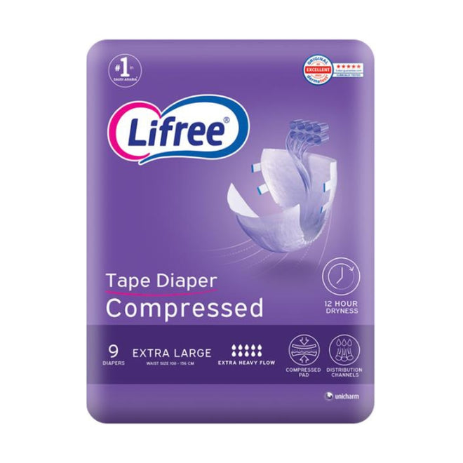 Lifree Compressed Adult Diaper Tape XL 9 Pieces