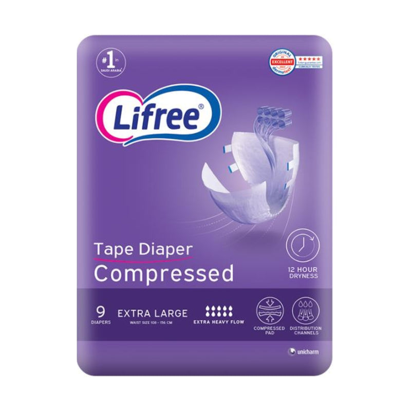 Lifree Compressed Adult Diaper Tape XL 9 Pieces