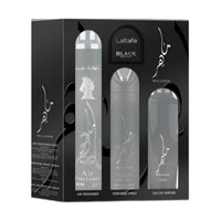 Lattafa Maahir Black Edition Eau de Parfum 100ml + Body Spray 200ml + Air Freshener 300ml Gift Set
