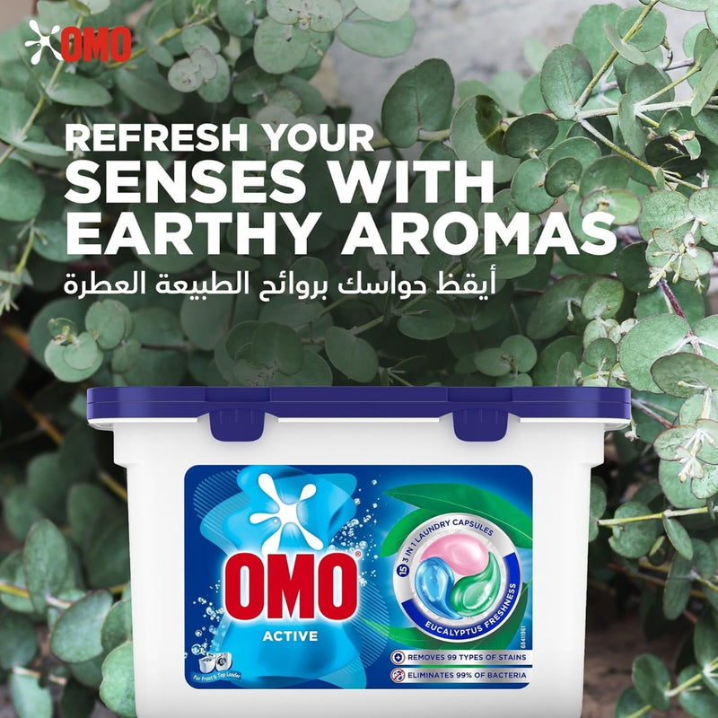 OMO 3 In 1 Laundry Capsules Eucalyptus Scent 15 Pods
