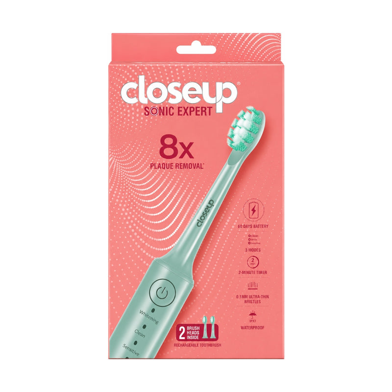 Closeup Sonic Expert Electric Toothbrush Rechargeable Plaque Removal Green