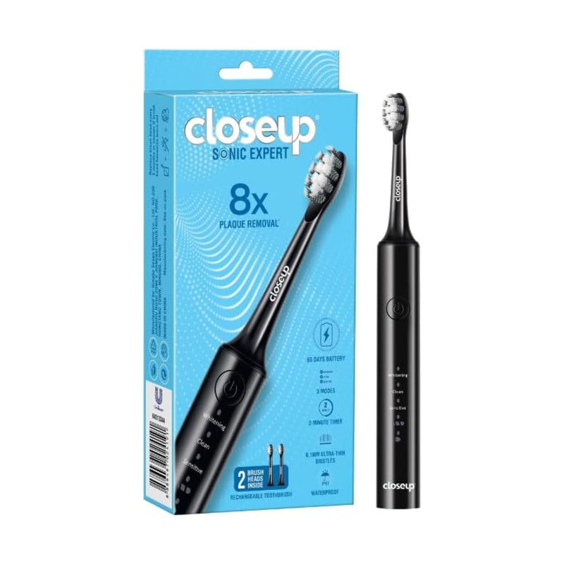 Closeup Sonic Expert Electric Toothbrush Rechargeable Plaque Removal Black