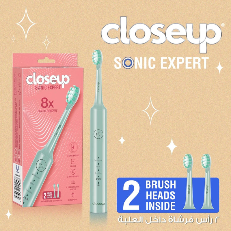 Closeup Sonic Expert Electric Toothbrush Rechargeable Plaque Removal Green