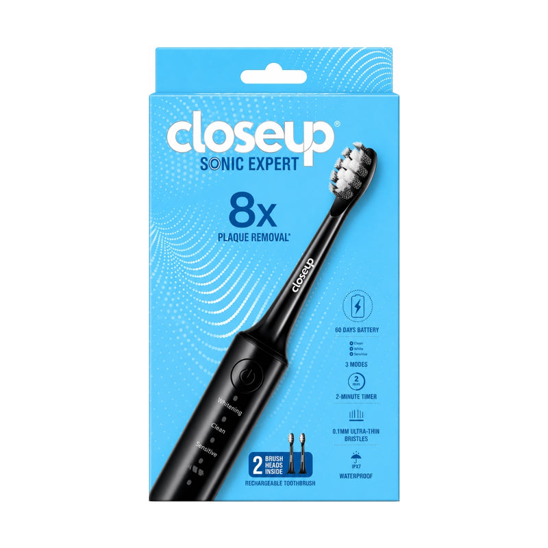 Closeup Sonic Expert Electric Toothbrush Rechargeable Plaque Removal Black