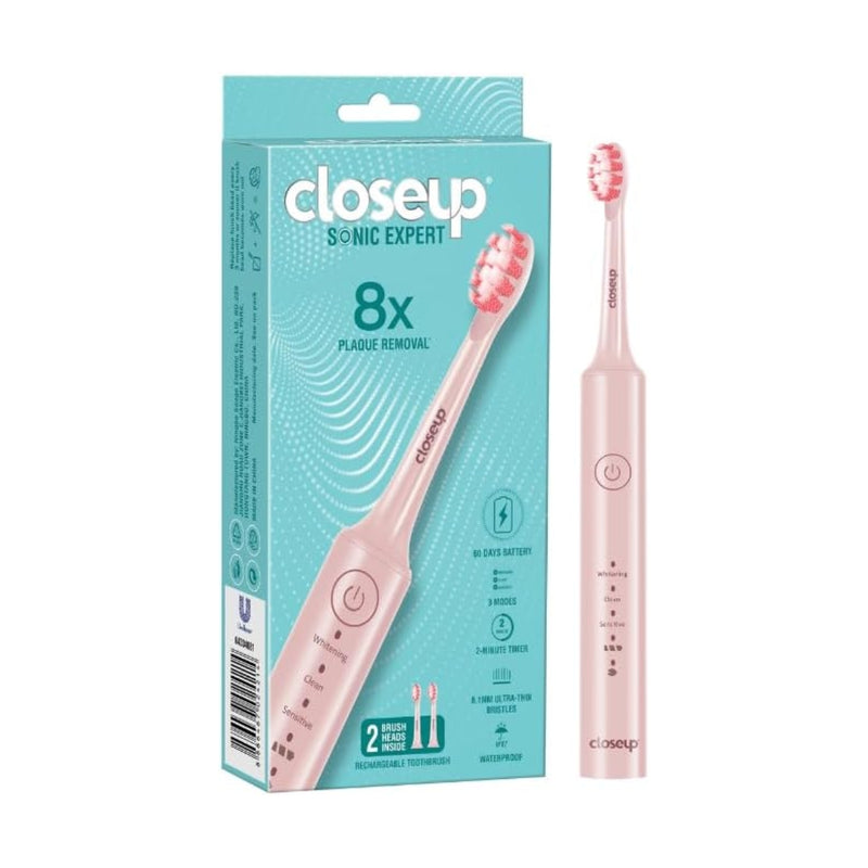 Closeup Sonic Expert Electric Toothbrush Rechargeable Plaque Removal Pink