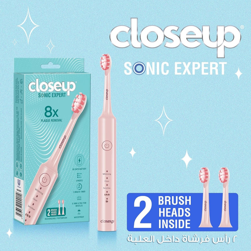 Closeup Sonic Expert Electric Toothbrush Rechargeable Plaque Removal Pink