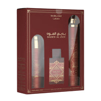 Lattafa Bade'e Al Oud Sublime Eau de Parfum 100ml + Perfumed Spray 200ml + Air Freshener 300ml Gift Set