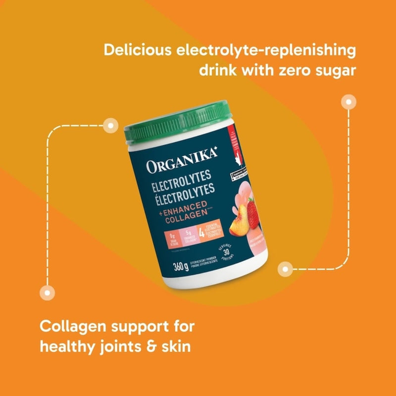 Organika Electrolytes + Enhanced Collagen Strawberry Peach 360g Effervescent Powder