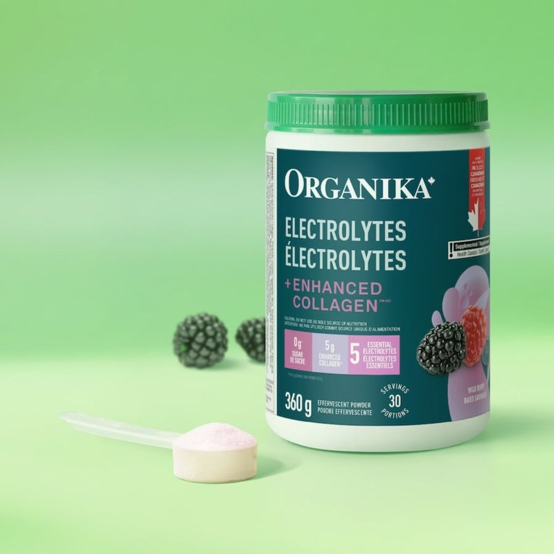 Organika Electrolytes + Enhanced Collagen Wild Berry 360g Effervescent Powder