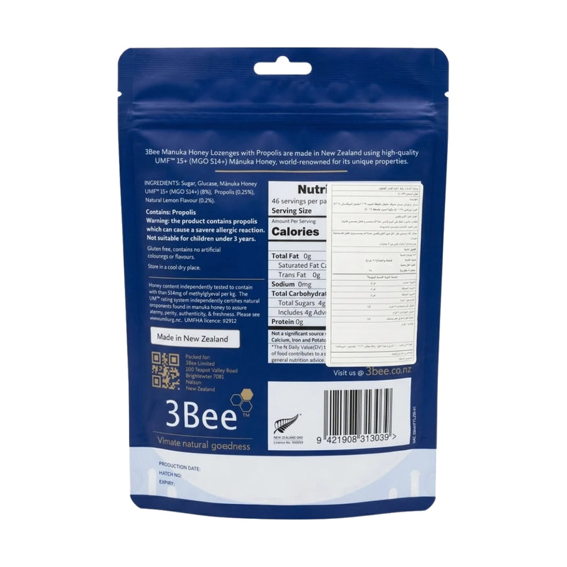 3Bee Manuka Honey UMF15+ Lozenges Lemon Zest 250g