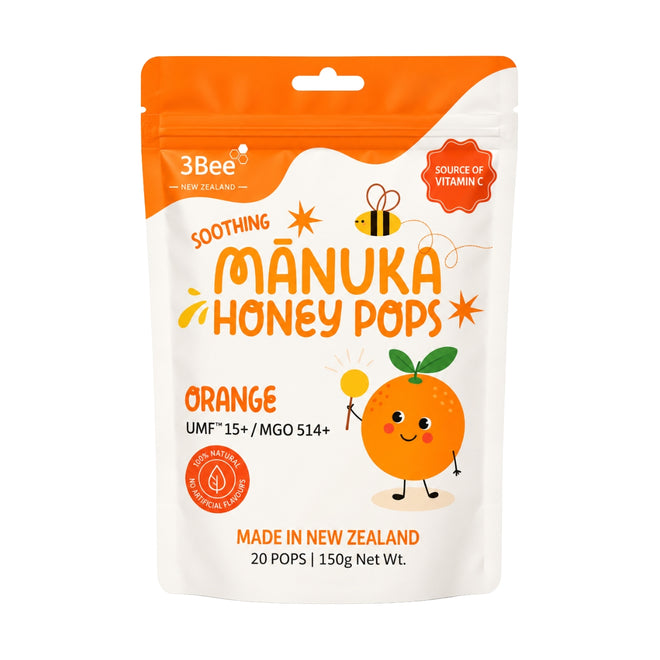 3Bee Manuka Honey UMF15+ Soothing Pops Orange 150g