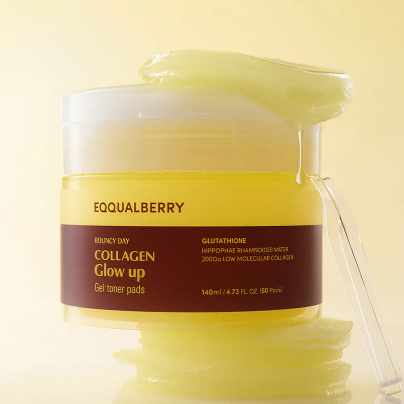 EQQUALBERRY Collagen Glow Up Gel Toner Pads 60 Pieces