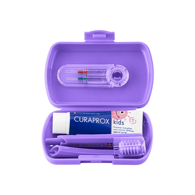 Curaprox Kids Travel Set Purple Toothbrush + Interdental Brush + Toothpaste 10ml