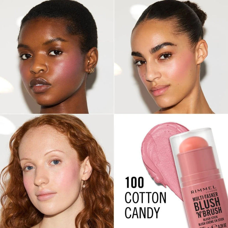 Rimmel Multi Tasker Blush 'N' Brush Blush Stick 100 Cotton Candy 8g