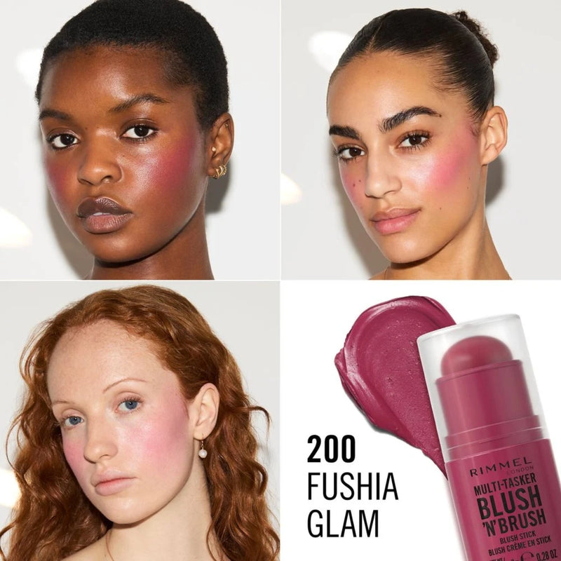 Rimmel Multi Tasker Blush 'N' Brush Blush Stick 200 Fushia Glam 8g