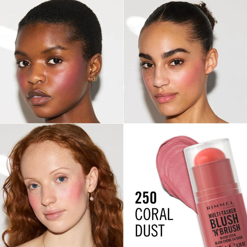 Rimmel Multi Tasker Blush 'N' Brush Blush Stick 250 Coral Dust 8g