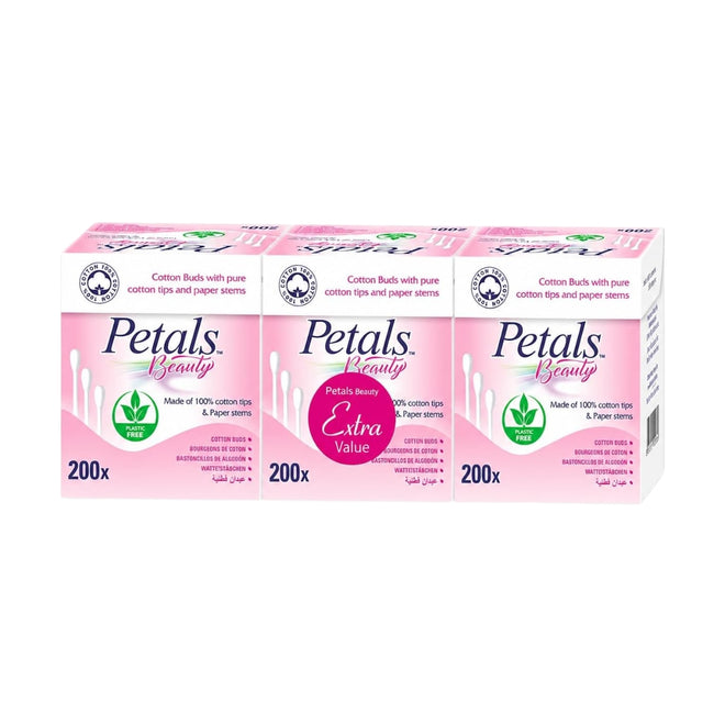 Petals Beauty Paper Stems Cotton Buds 200 Pieces Value Pack of 3