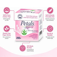 Petals Beauty Paper Stems Cotton Buds 200 Pieces Value Pack of 3