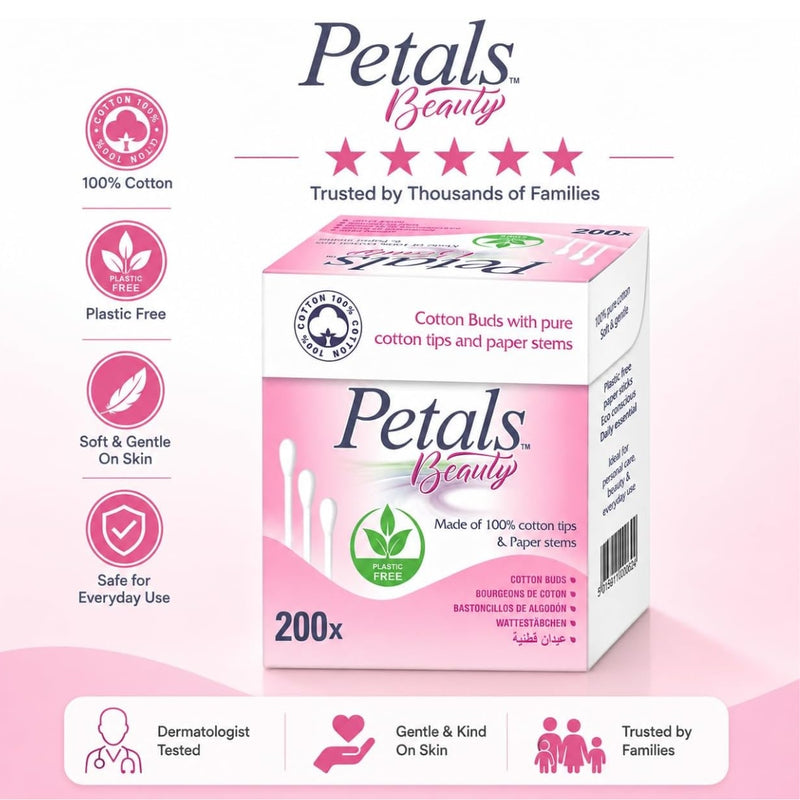 Petals Beauty Paper Stems Cotton Buds 200 Pieces Value Pack of 3