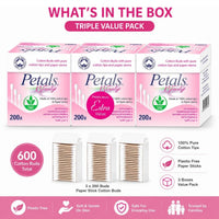 Petals Beauty Paper Stems Cotton Buds 200 Pieces Value Pack of 3