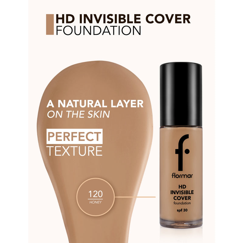 Flormar Invisible Cover HD Foundation SPF30 120 Honey 30g