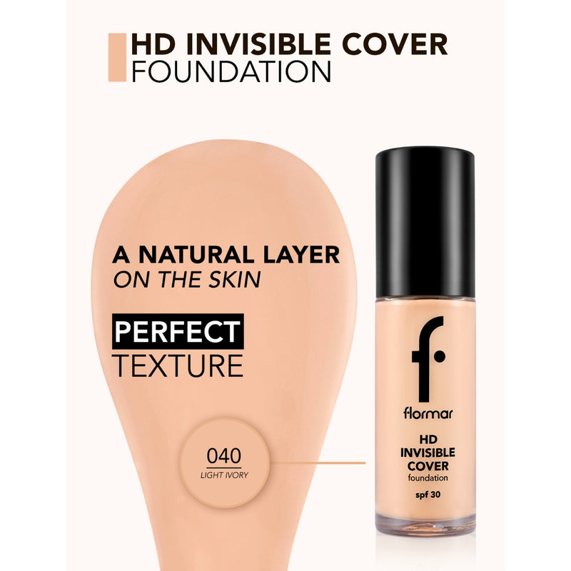 Flormar Invisible Cover HD Foundation SPF30 40 Light Ivory 30g