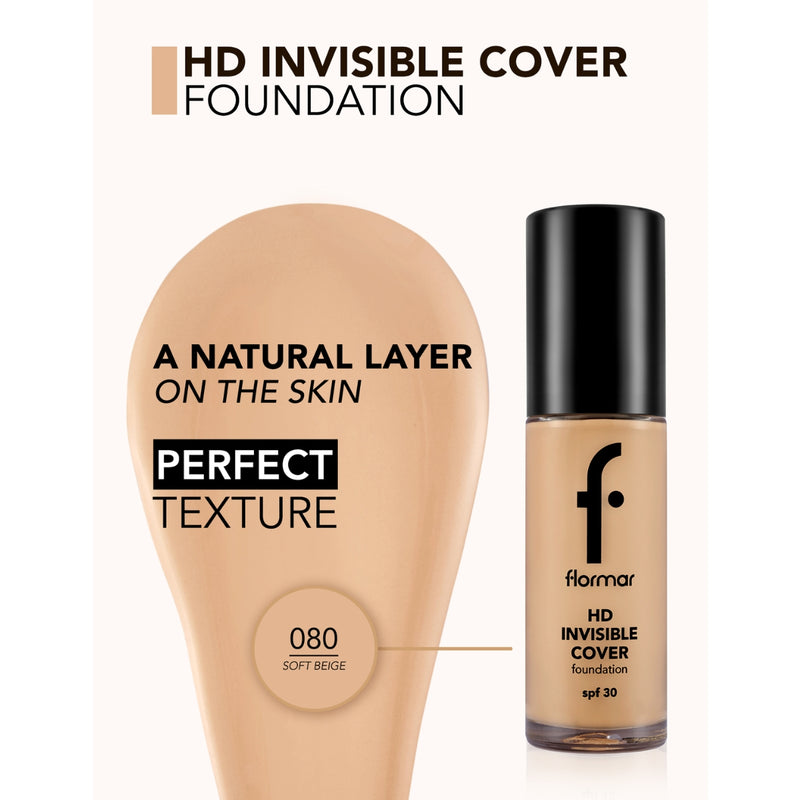 Flormar Invisible Cover HD Foundation SPF30 80 Soft Beige 30g