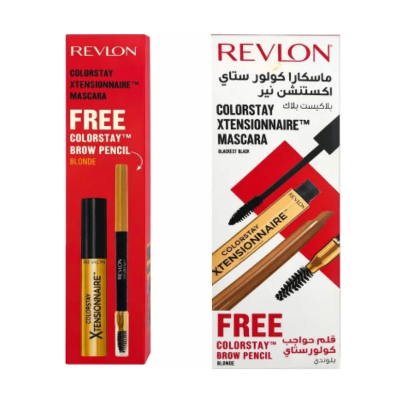 Revlon ColorStay Mascara Xtensionnaire Blackest Black Free ColorStay Brow Pencil Dark Brown Promo Set