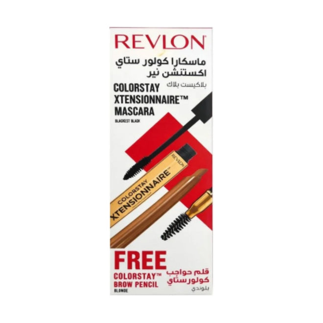 Revlon ColorStay Mascara Xtensionnaire Blackest Black Free ColorStay Brow Pencil Dark Brown Promo Set
