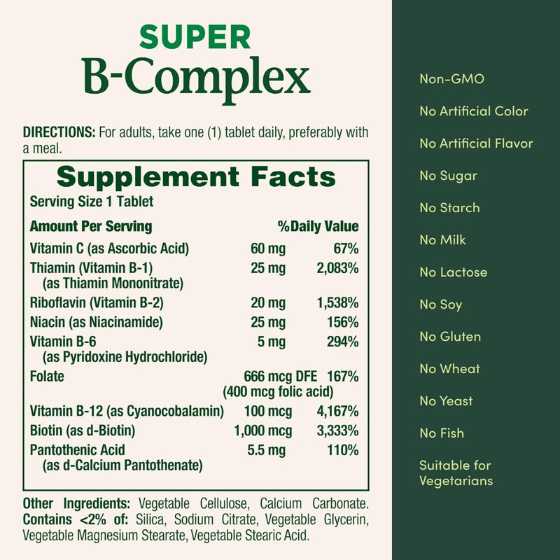 Natures Bounty Super B Complex With Folic Acid Plus Vitamin C 150 Coated Tablets