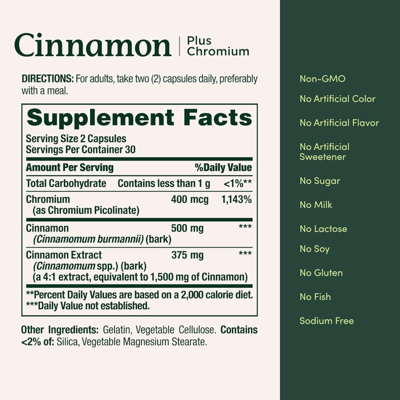 Natures Bounty Cinnamon 2000mg 60 Capsules