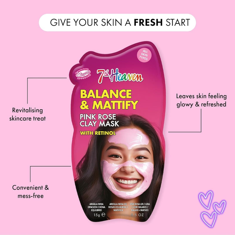 7th Heaven Balance & Mattify Pink Rose with Retinol Clay Mask 15g