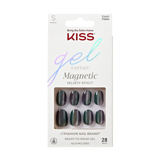 Kiss False Nails FMA04C Gel Fantasy Magnetic Velvety Effect Short Length Gray 28 Count