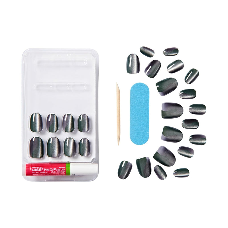 Kiss False Nails FMA04C Gel Fantasy Magnetic Velvety Effect Short Length Gray 28 Count