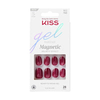 Kiss False Nails FMA05C Gel Fantasy Magnetic Velvety Effect Short Length Red 28 Count