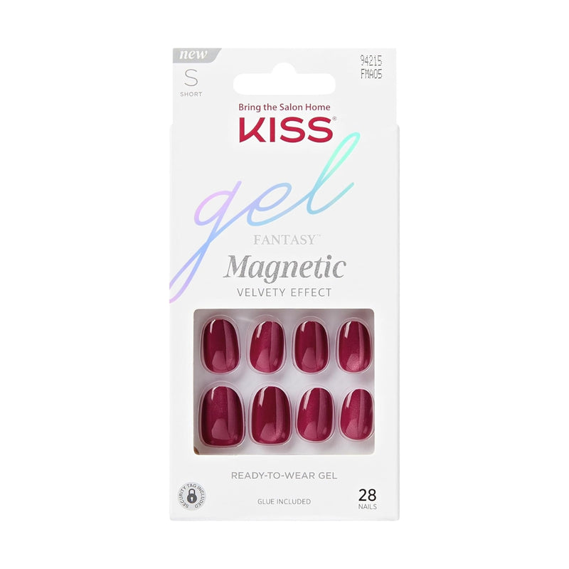 Kiss False Nails FMA05C Gel Fantasy Magnetic Velvety Effect Short Length Red 28 Count