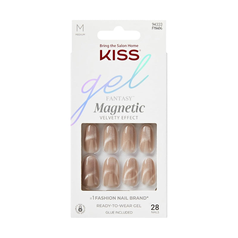 Kiss False Nails FMA06C Gel Fantasy Magnetic Velvety Effect Medium Length Brown 28 Count