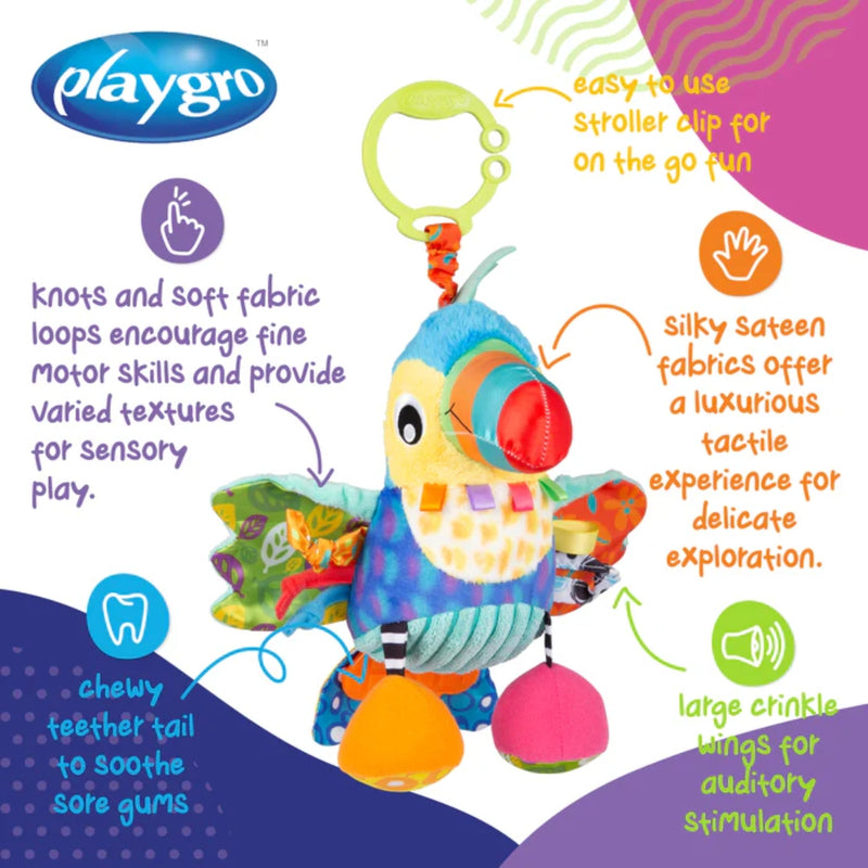 Playgro On The Go Activity Friend Tamika Toucan 0 Month+ Clip-On Toy