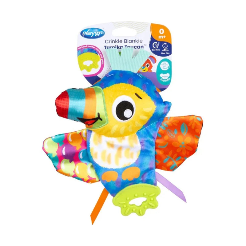 Playgro On The Go Crinkle Blankie Tamika Toucan 0 Month+ Sensory Toy